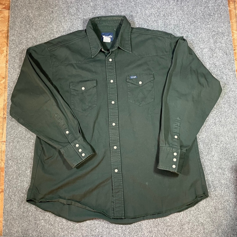 Wrangler Western Pearl Snap Shirt Mens XXL Green Long Sleeve Cotton MS70519